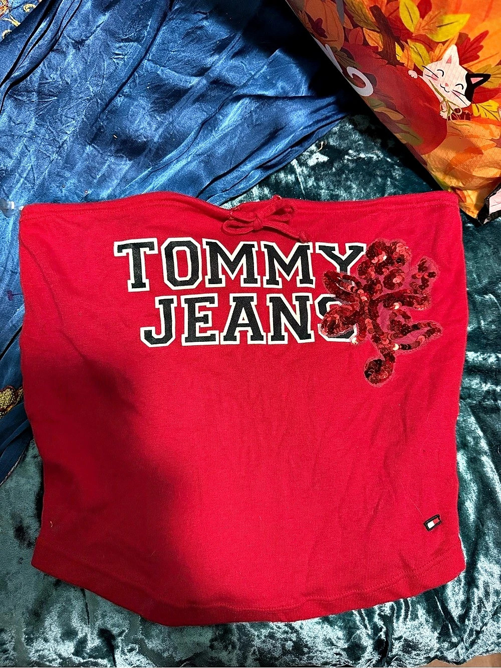 Tommy Jeans Graphic tube top in Red Size Large NWT vintage deadstock